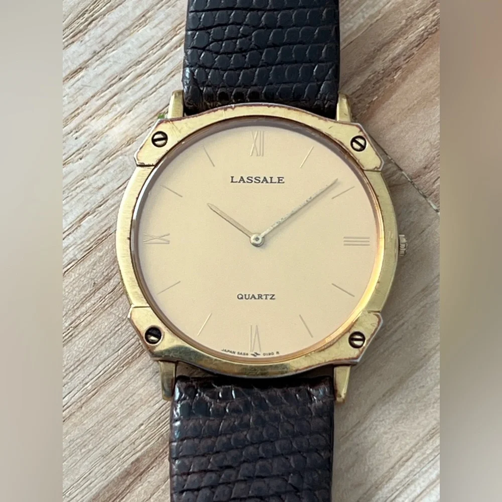 Lassale Super Rare Watch Hardy-Roma Leather Strap Gold-Tone Case, Dial, Hands